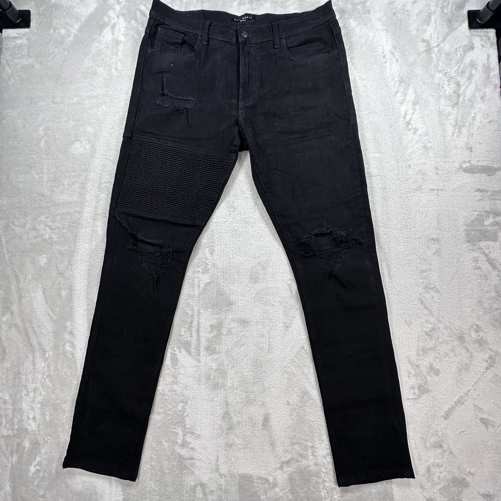 Saint Morta Black Jeans Mens 36 Skinny Tapered Cotton Streetwear Denim Pants Y2K